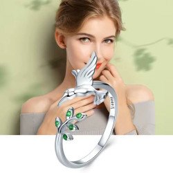 Colibrí anillo suerte y abundancia ajustable mujer plata de ley S925 joyería