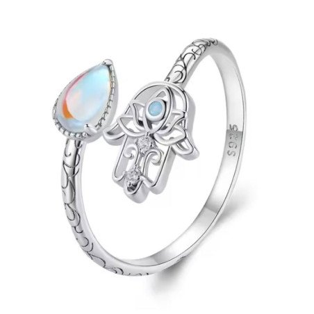 Anillo mano Hamsa protección y mal de ojo con piedra gota atrapa luz