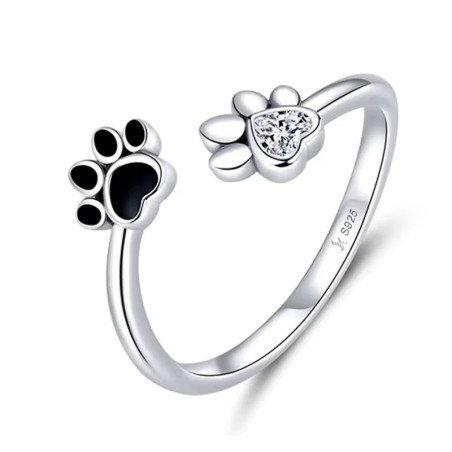 Anillo Pets ajustable huellas perro plata de ley S925 joyería mujer