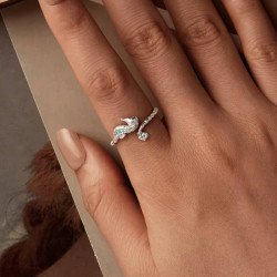 Caballito de mar amor circonitas turquesa anillo plata ajustable joyería mujer