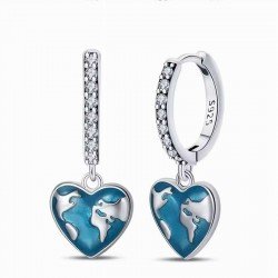 Pendientes mundo corazón planeta Tierra plata regalo de amor y vida