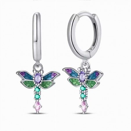 Pendientes libélula esmaltada y circonitas colores plata regalo aro S925 mujer Pendientes libélula esmaltada y circonitas colores plata regalo aro S925 mujer