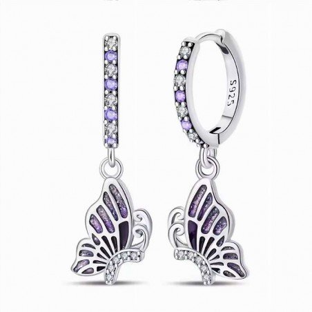 Pendientes mariposas esmaltadas violeta circonitas plata S925 regalo naturaleza