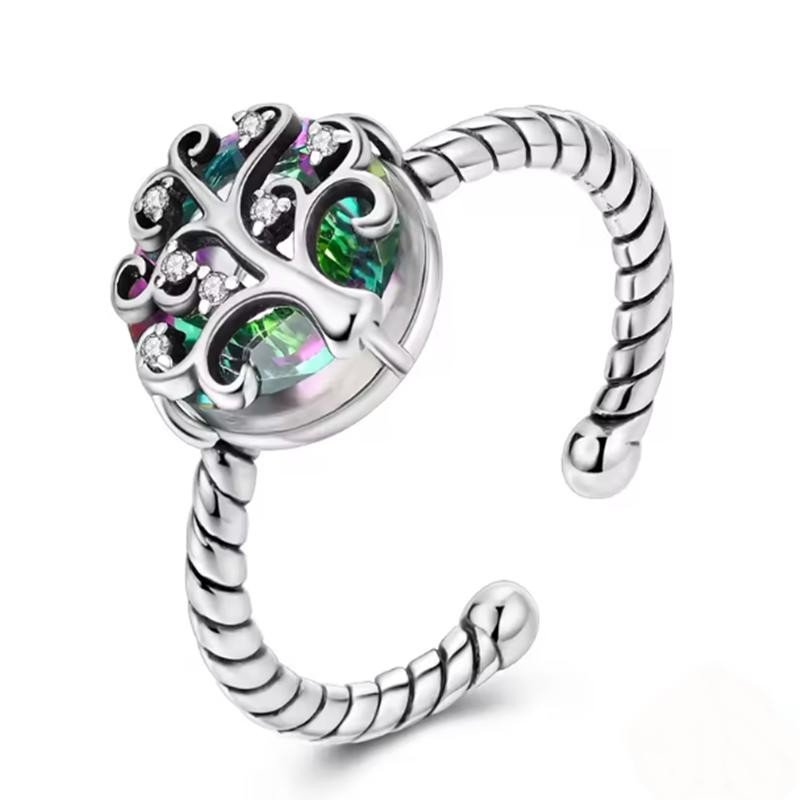 Anillo árbol de la vida ajustable multicolor mágico plata del ley