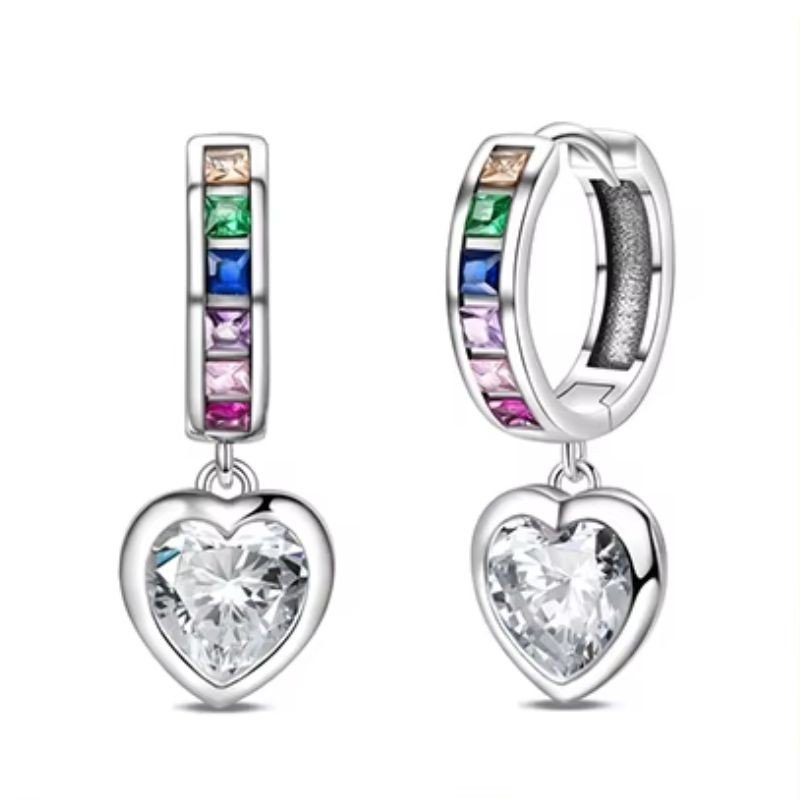 Pendientes corazón de aro con circonitas multicolor plata mujer
