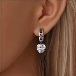 Pendientes corazón de aro con circonitas multicolor plata mujer