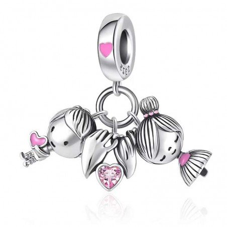 Charms niña y niño amor manos familia plata compatible de mujer Charms niña y niño amor manos familia plata compatible de mujer