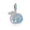 Árbol de la vida charm plata colgante redondo purpurina azul Family