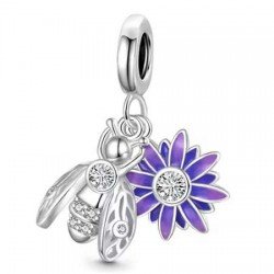 Charm abeja circonitas flor violeta plata de ley compatible