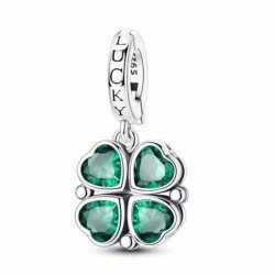Charm colgante trébol suerte plata de ley desmontable corazones