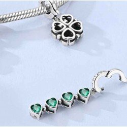 Charm colgante trébol suerte plata de ley desmontable corazones