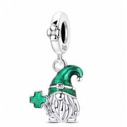 Gnomo verde trébol colgante plata 1 ley suerte